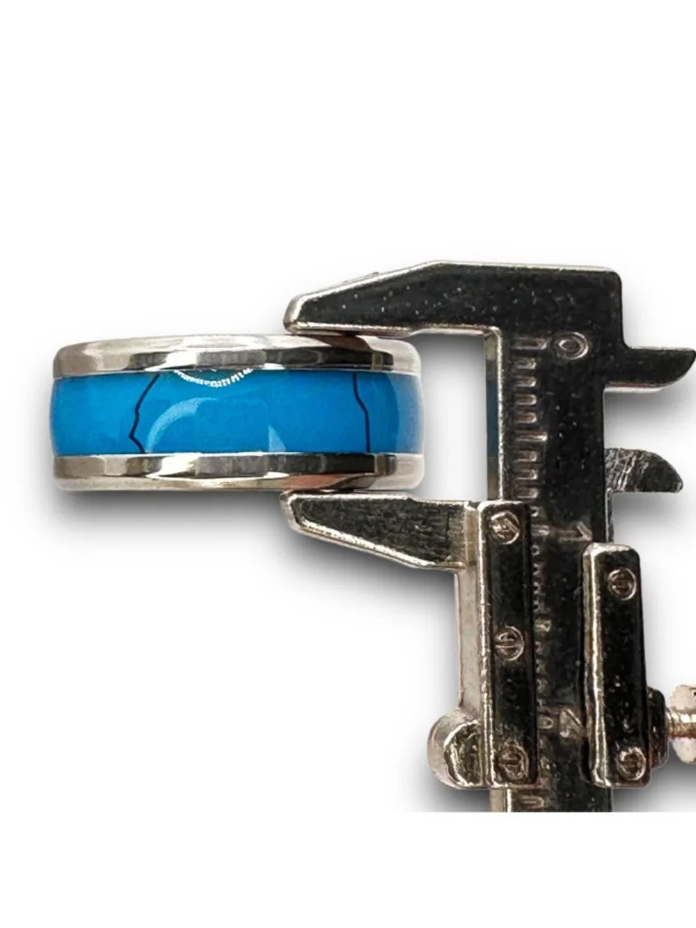 Stainless Steel Ring With Blue Inlay Size 7 Unisex Stylish & Durable Jewelry NWP